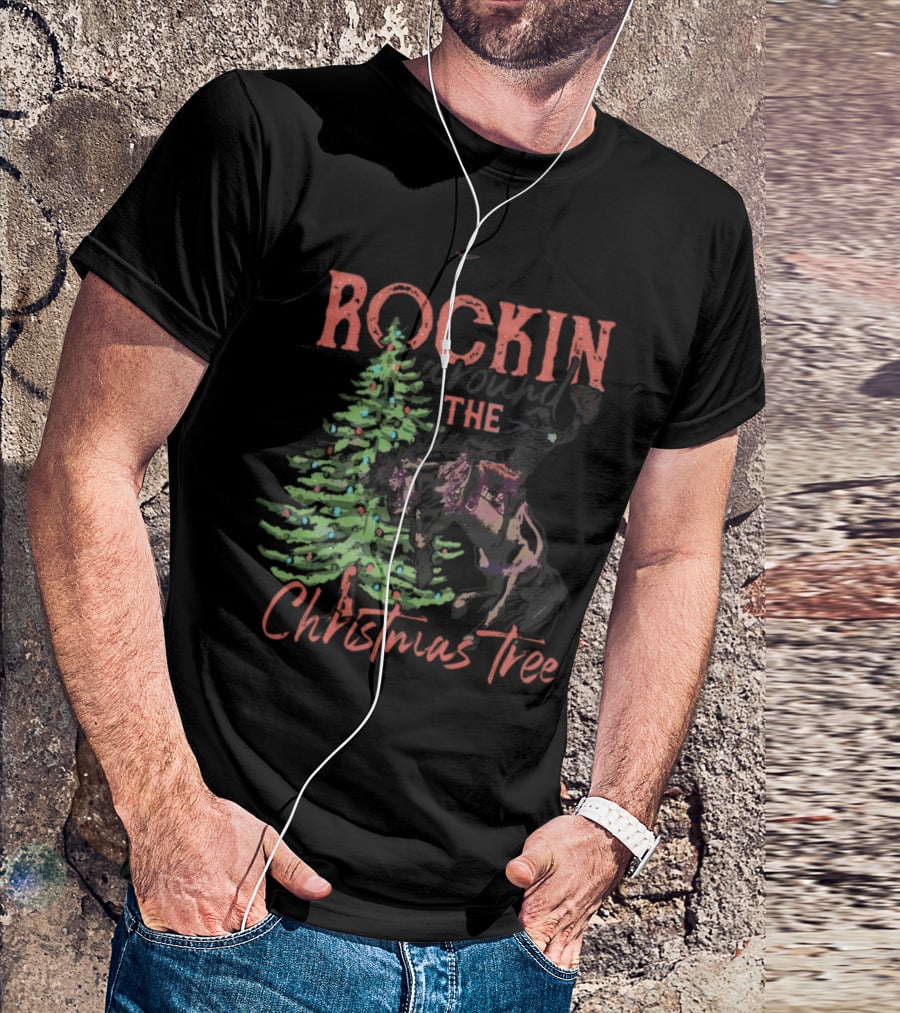 Rockin Around The Christmas Tree Horse And Holiday Lights T-Shirt