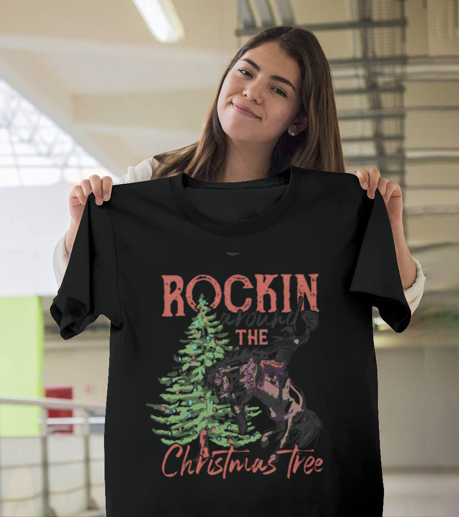 Rockin Around The Christmas Tree Horse And Holiday Lights T-Shirt