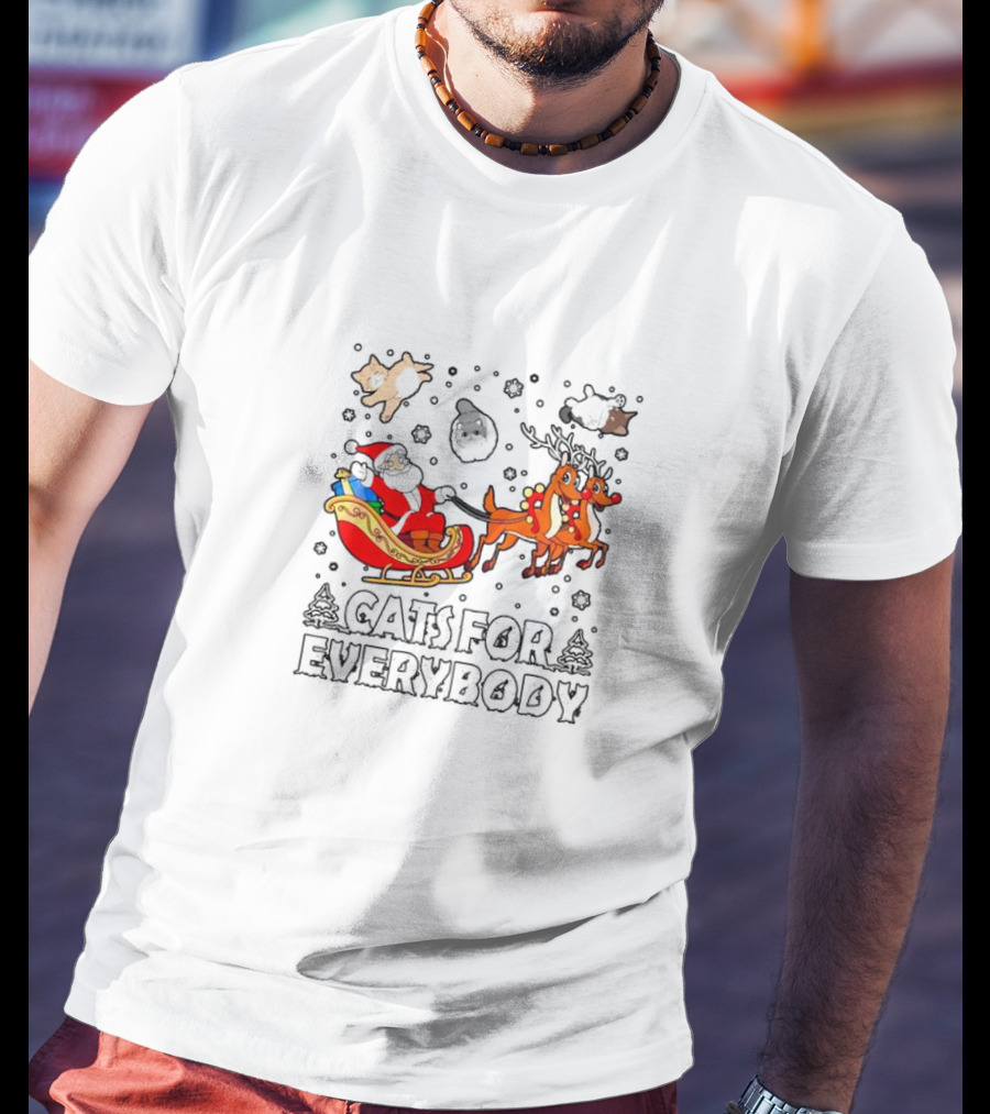 Cats For Everybody Santa Sleigh Christmas Reindeer T-Shirt