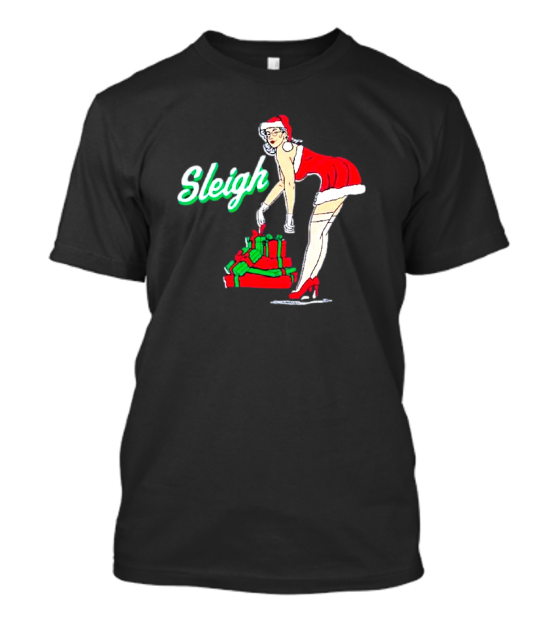 Vintage Santa Sleigh With Pin-Up Style Christmas Presents T-Shirt