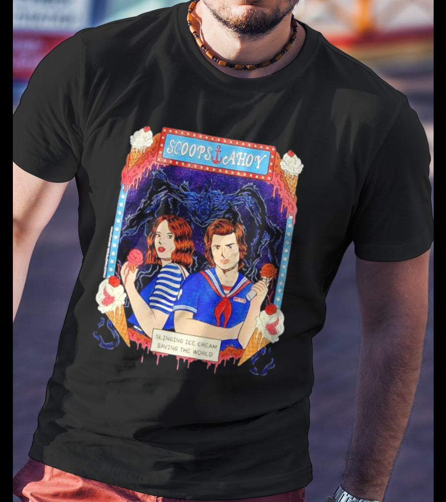 Scoops Ahoy Slinging Ice Cream Saving The World Stranger Things Duo Vintage T-Shirt