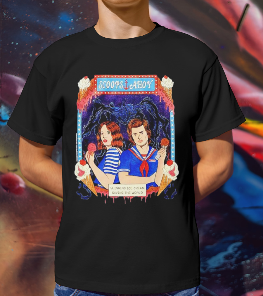 Scoops Ahoy Slinging Ice Cream Saving The World Stranger Things Duo Vintage T-Shirt