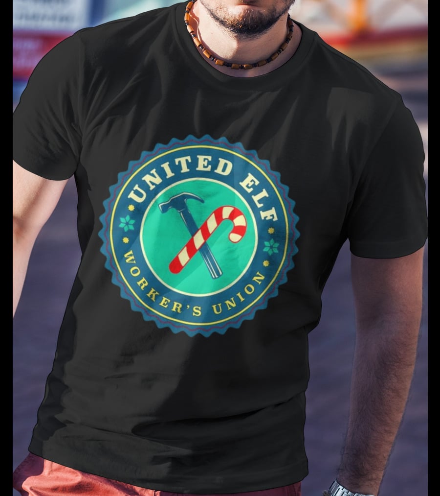 United Elf Worker's Union Candy Cane And Hammer Emblem T-Shirt
