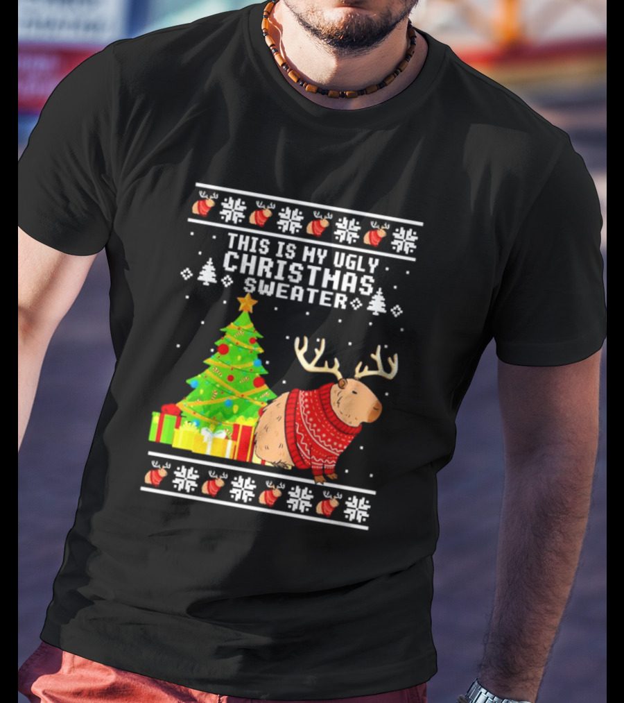 This Is My Ugly Christmas Sweater Capybara Reindeer T-Shirt