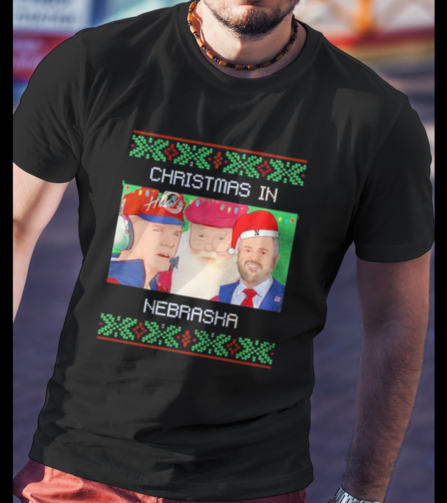 CHRISTMAS IN NEBRASKA HUSKERS SANTA COACH HOLIDAY T-Shirt
