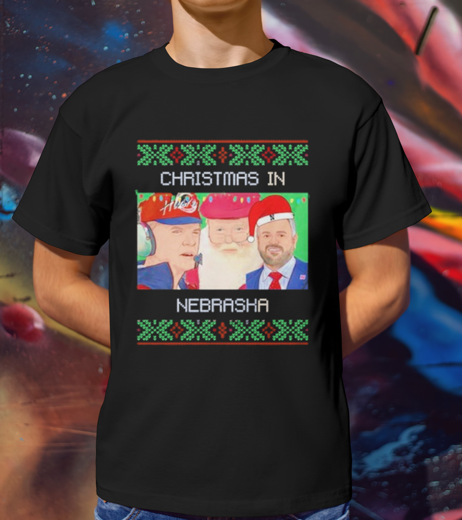 CHRISTMAS IN NEBRASKA HUSKERS SANTA COACH HOLIDAY T-Shirt