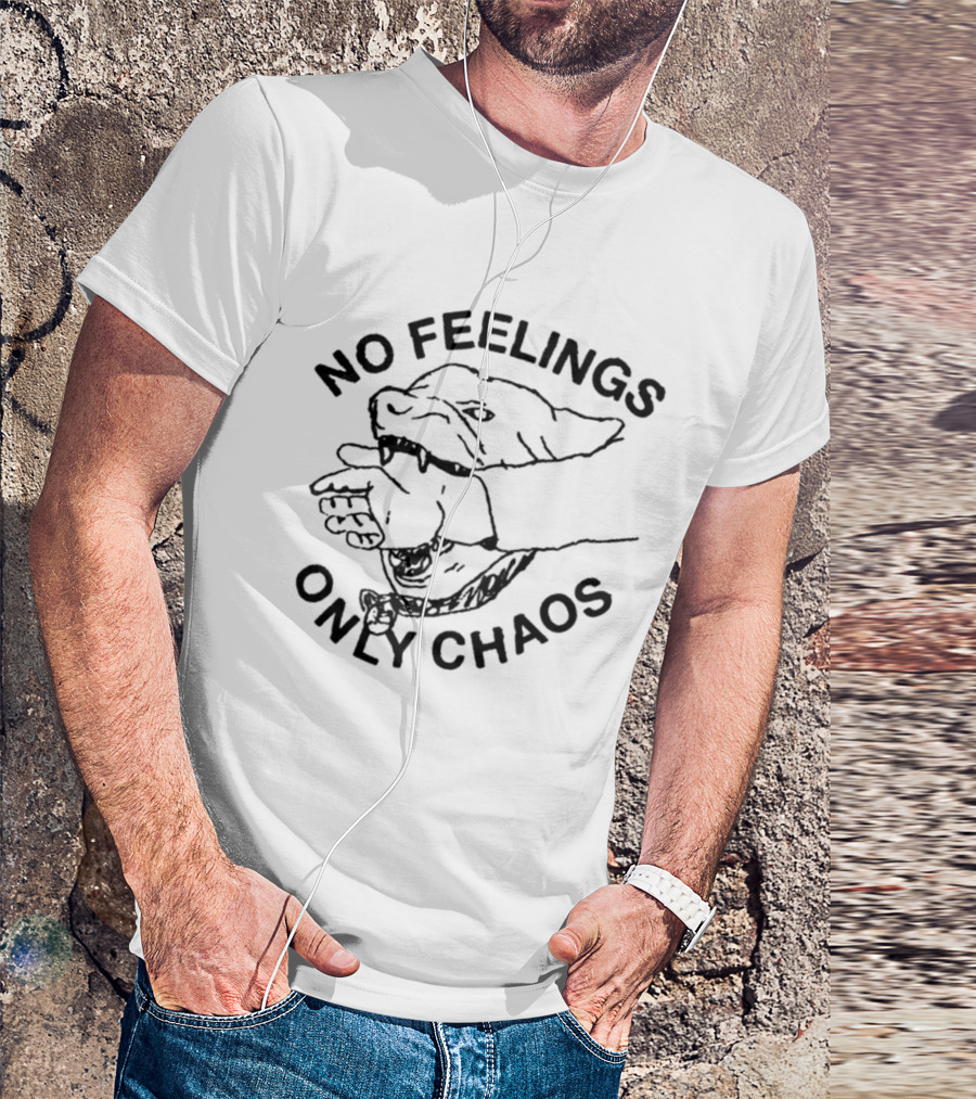 No Feelings Only Chaos Hand-Biting Shark Drawing T-Shirt