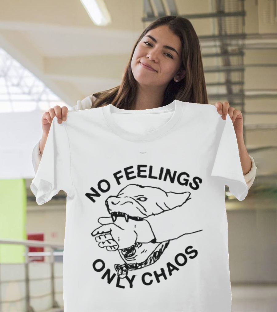 No Feelings Only Chaos Hand-Biting Shark Drawing T-Shirt