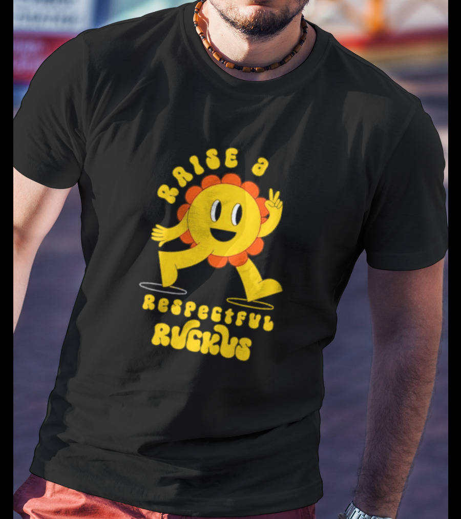 RAISE A RESPECTFUL RUCKUS CHARACTER WALKING WITH PEACE SIGN YELLOW AND ORANGE T-Shirt