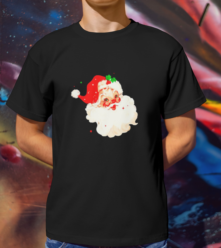 Santa Christmas Vintage Retro Style Holly Berries T-Shirt