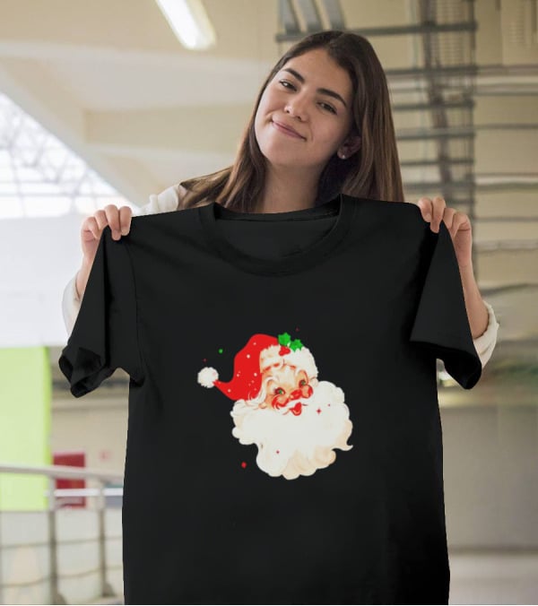Santa Christmas Vintage Retro Style Holly Berries T-Shirt