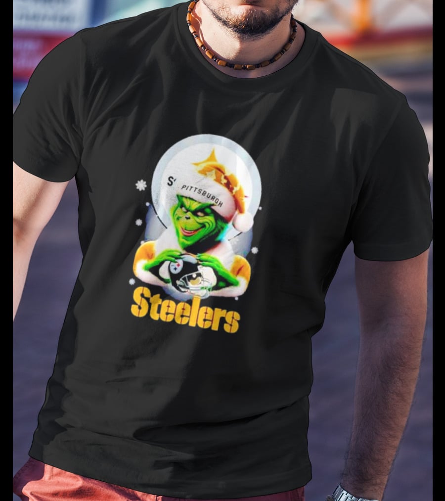 The Grinch Santa Steelers Christmas Pittsburgh Football Fan T-Shirt