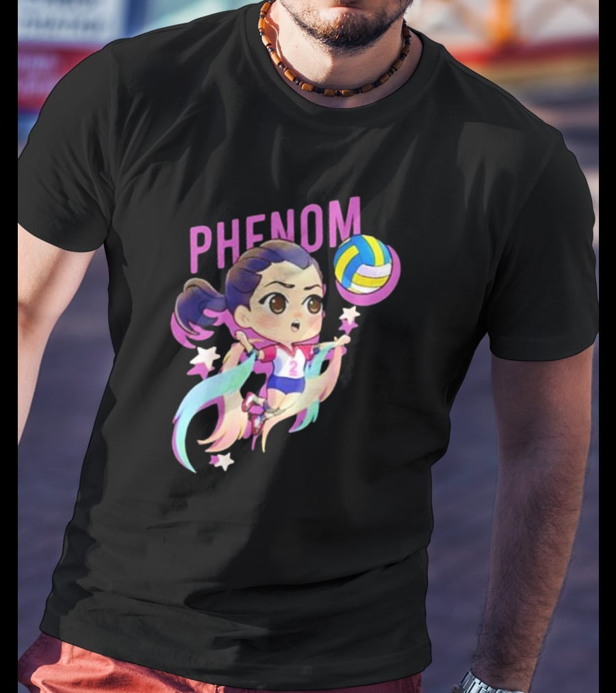 Phenom Chibi Volleyball Player With Rainbow Trails And Stars T-Shirt