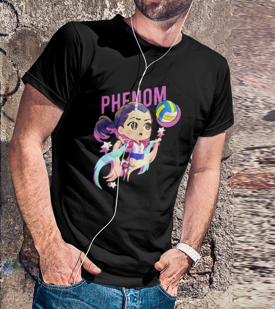 Phenom Chibi Volleyball Player With Rainbow Trails And Stars T-Shirt