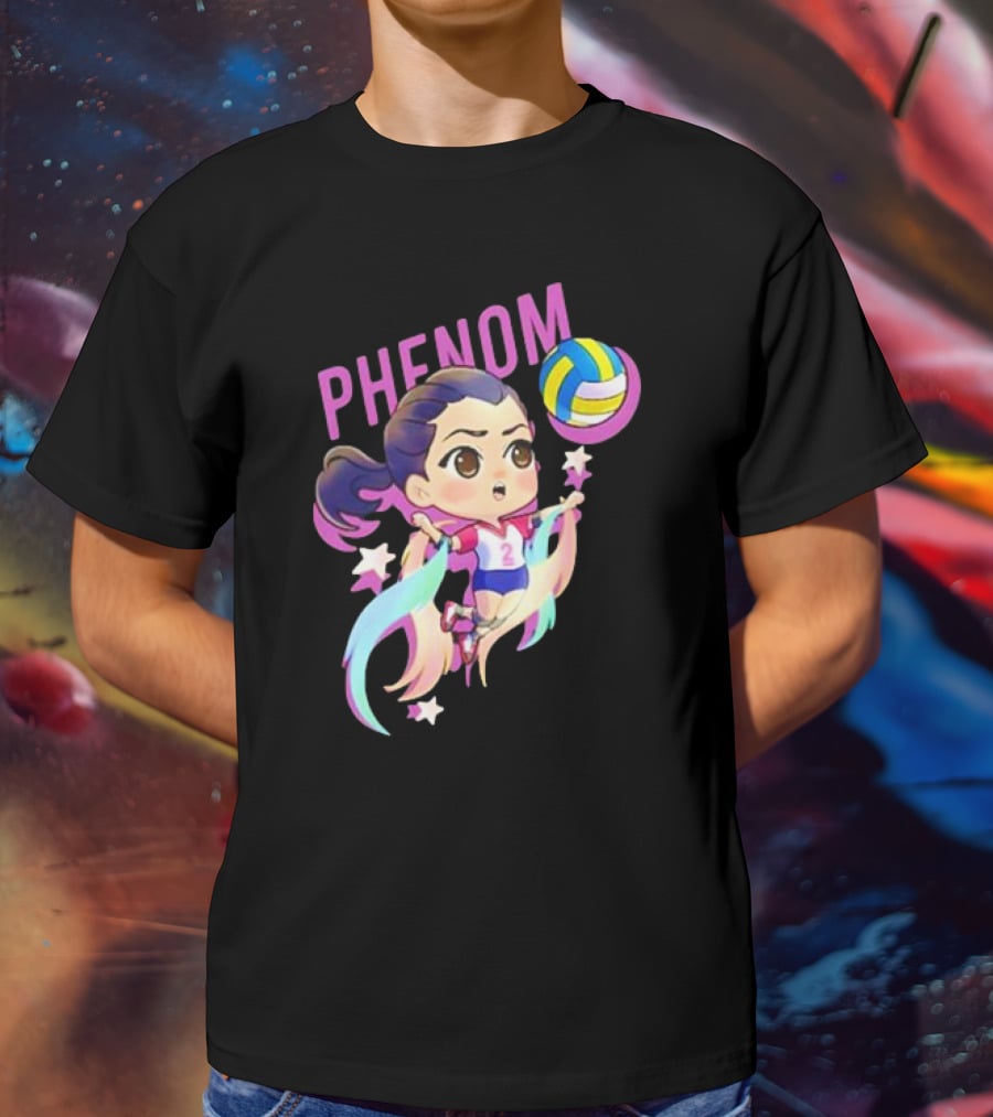 Phenom Chibi Volleyball Player With Rainbow Trails And Stars T-Shirt