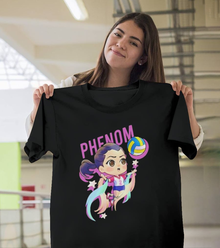 Phenom Chibi Volleyball Player With Rainbow Trails And Stars T-Shirt