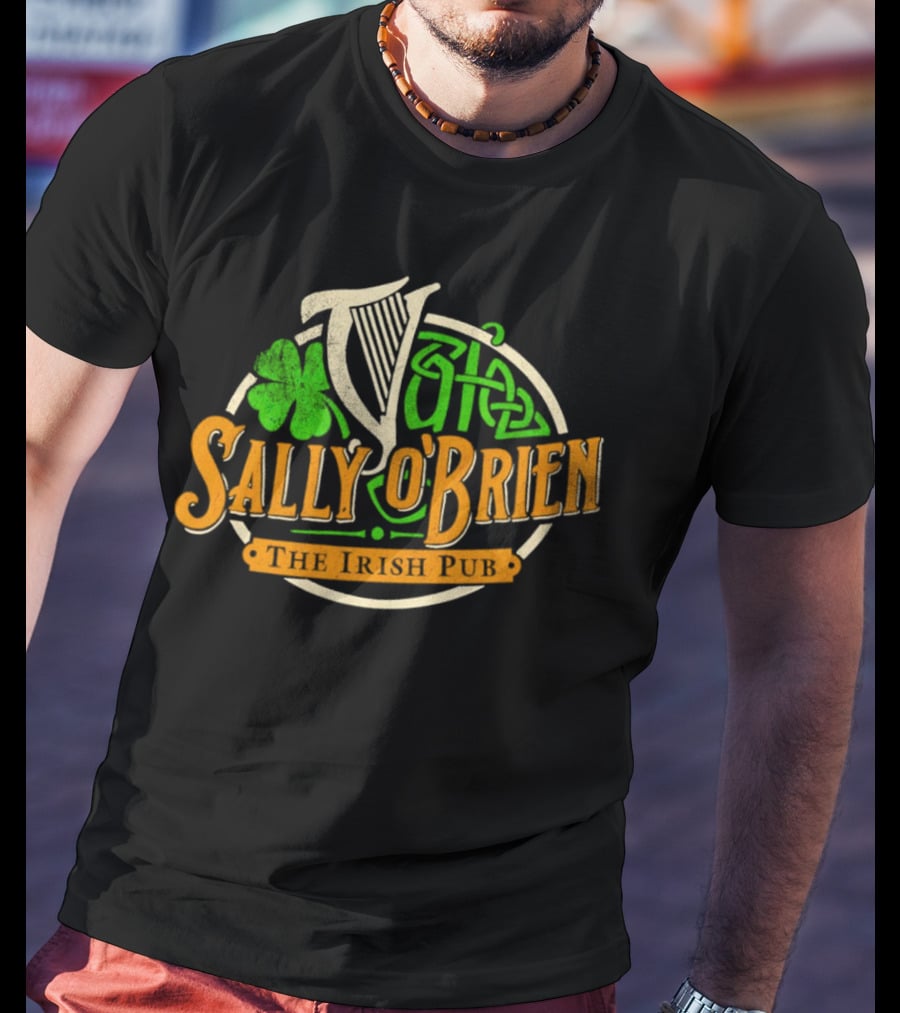 Sally O'Brien Irish Pub Clover Celtic Harp Versengold T-Shirt