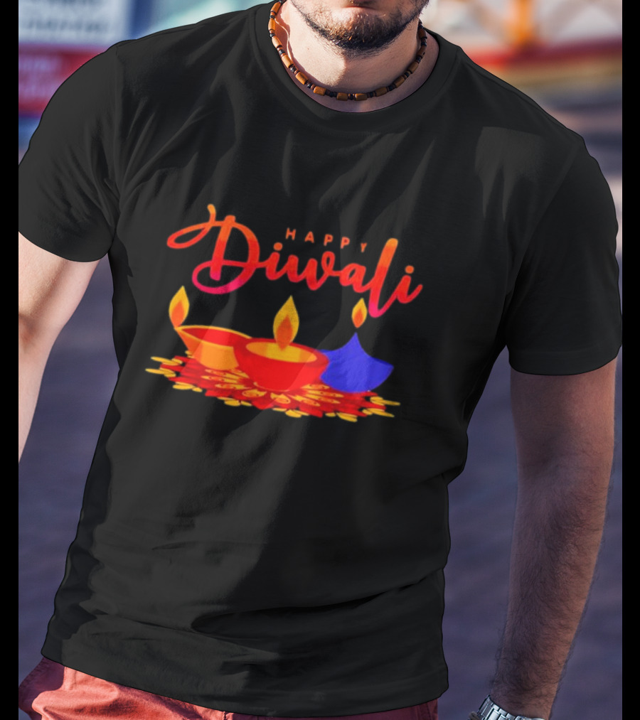 Happy Diwali Festival Of Light With Colorful Diyas T-Shirt