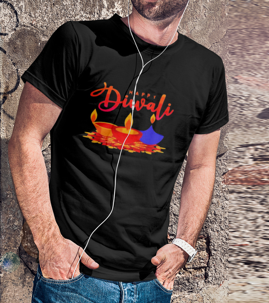 Happy Diwali Festival Of Light With Colorful Diyas T-Shirt
