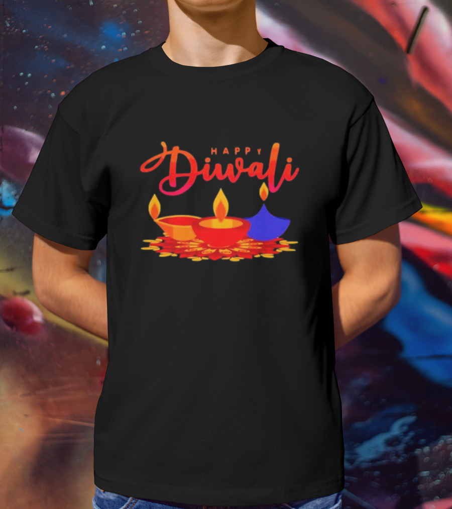 Happy Diwali Festival Of Light With Colorful Diyas T-Shirt