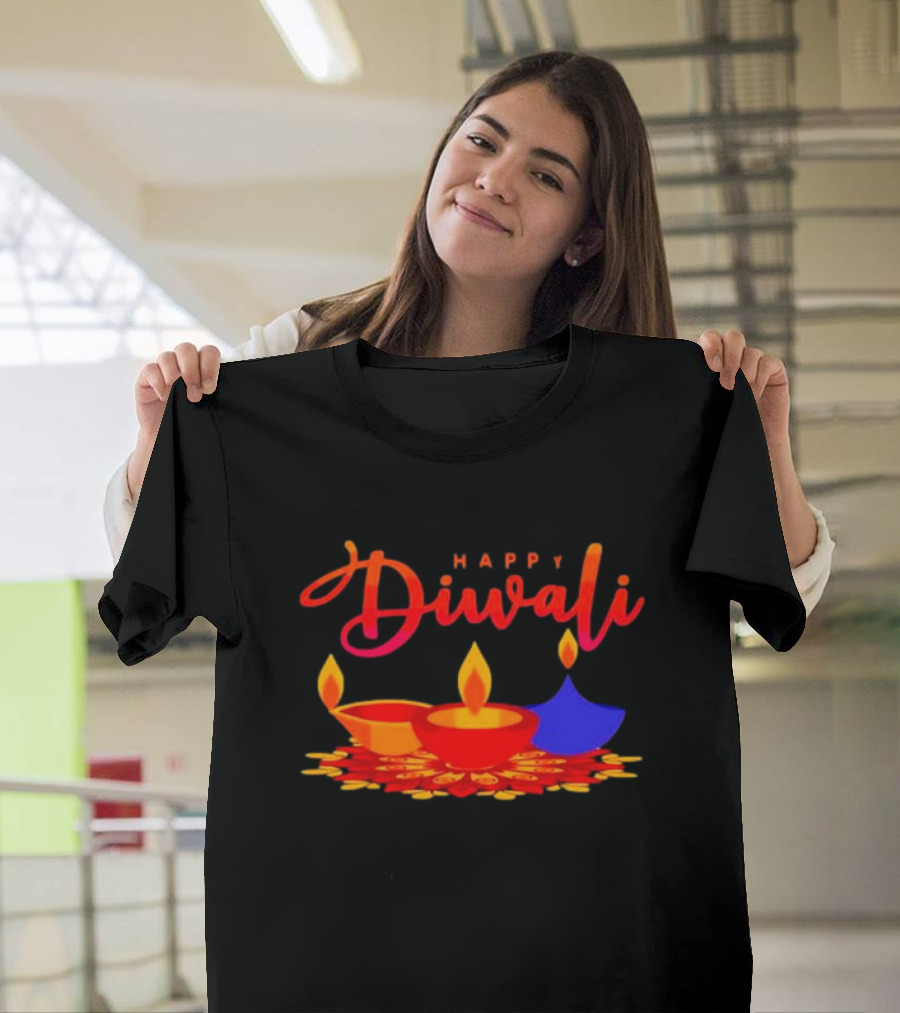 Happy Diwali Festival Of Light With Colorful Diyas T-Shirt