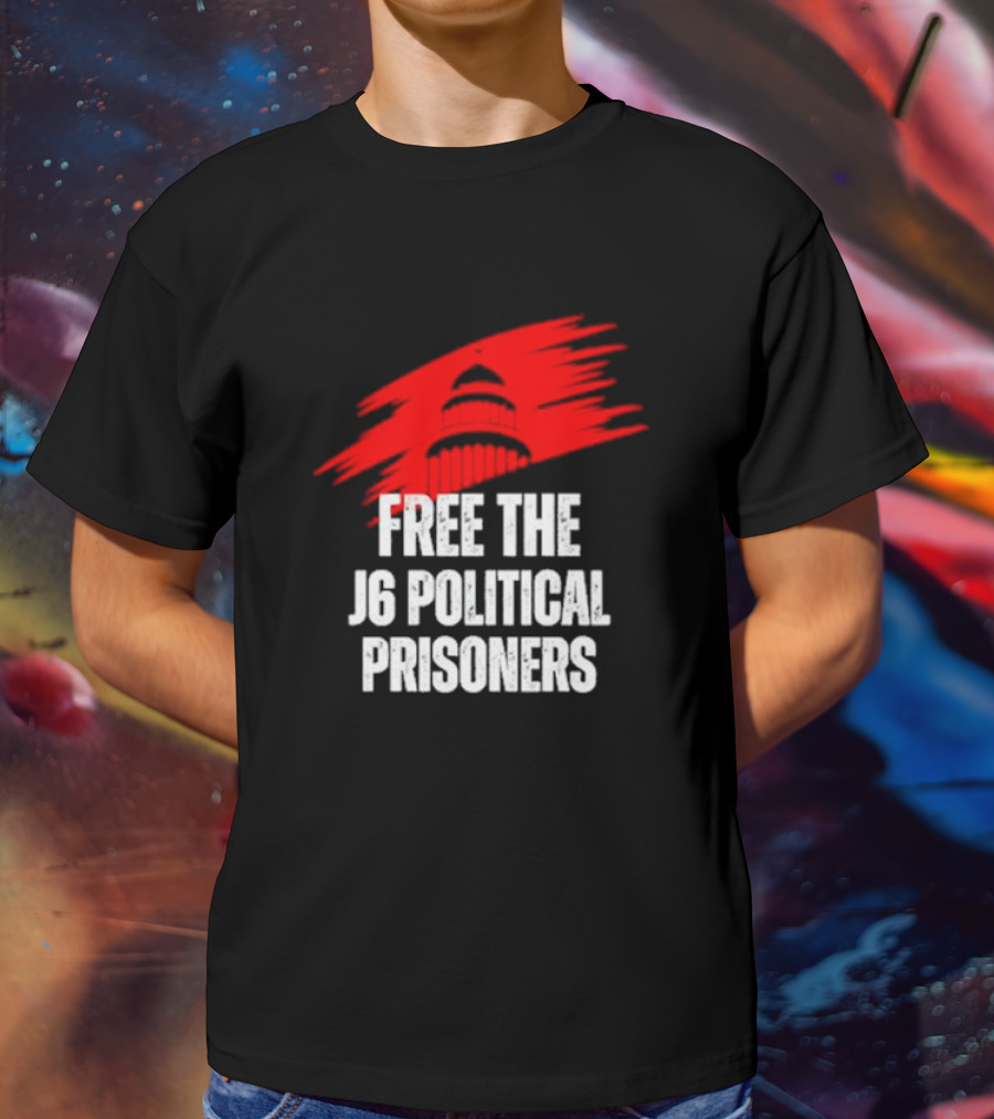 Free The J6 Political Prisoners Capitol Building Red Brushstroke T-Shirt