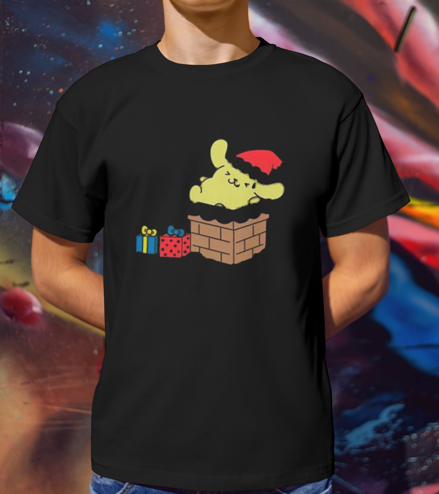 Pompompurin Christmas Chimney With Santa Hat And Presents T-Shirt