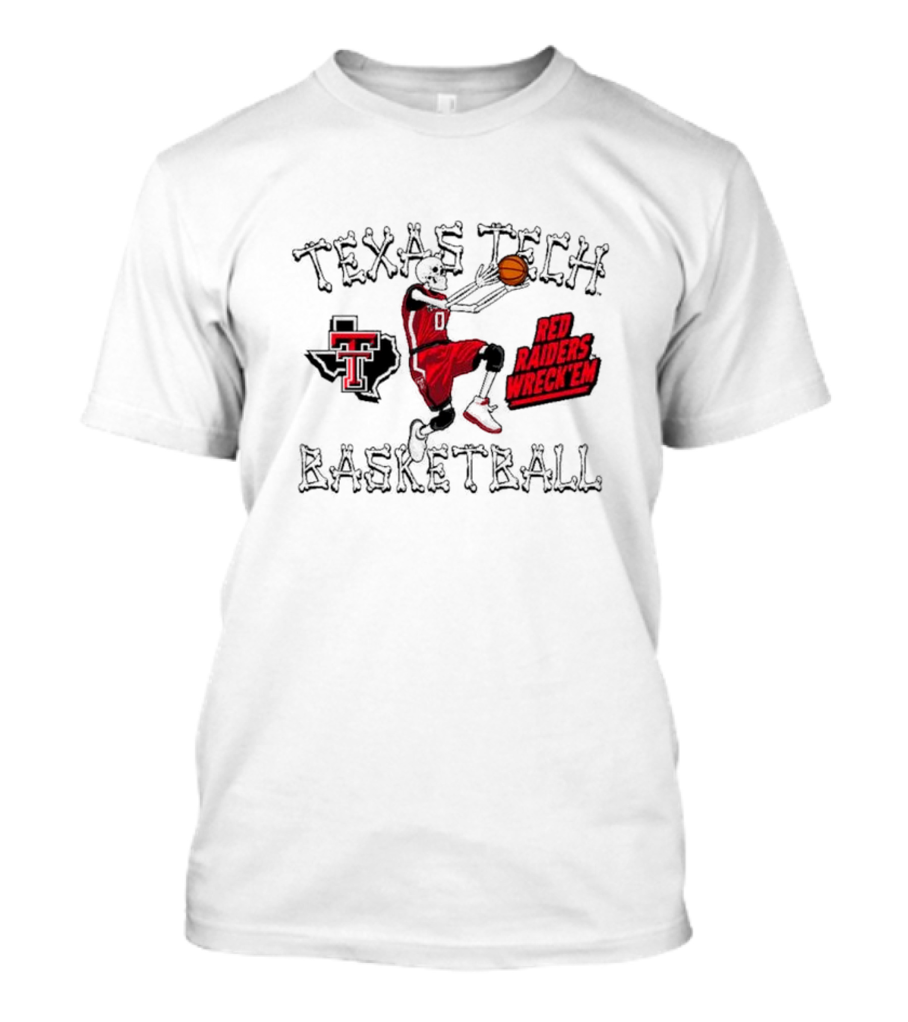 Texas Tech Basketball Red Raiders Wreck 'Em Skeleton Dunking T-Shirt