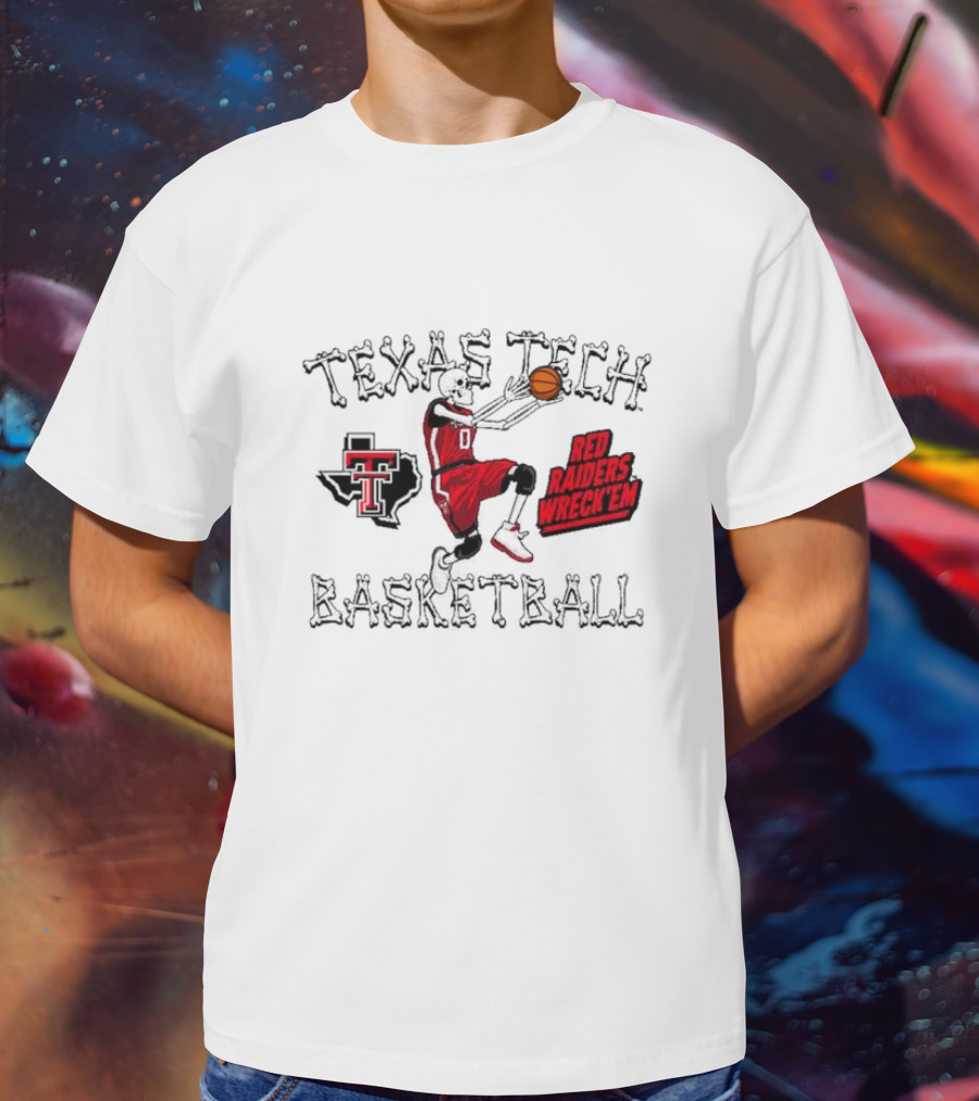 Texas Tech Basketball Red Raiders Wreck 'Em Skeleton Dunking T-Shirt