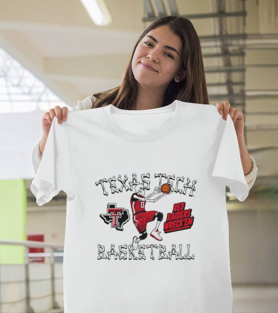 Texas Tech Basketball Red Raiders Wreck 'Em Skeleton Dunking T-Shirt