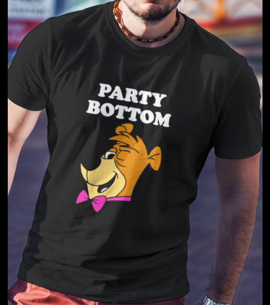 Yogi Bear Party Bottom Fun Cartoon Character With Pink Bow Tie T-Shirt