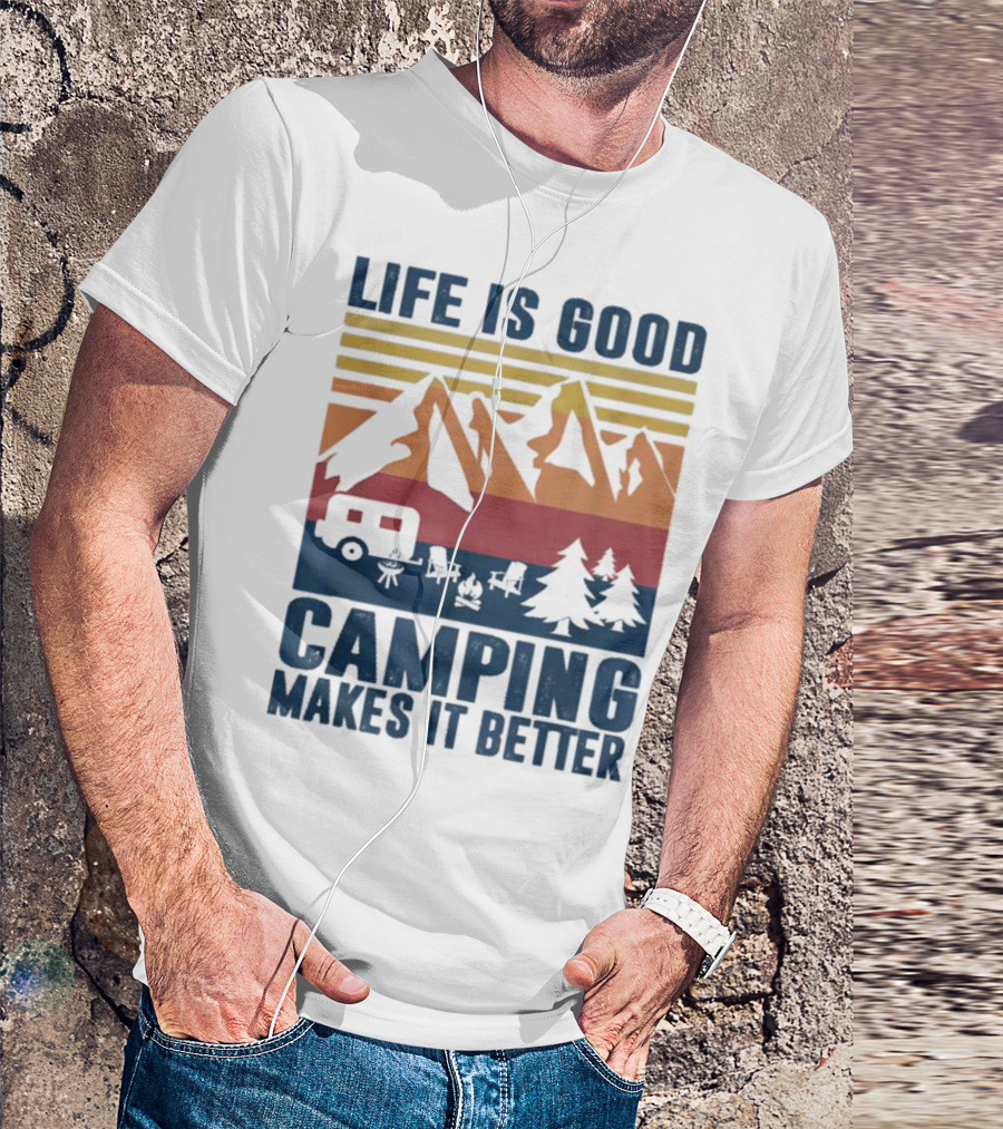 Life Is Good Camping Makes It Better Vintage Mountains Camper Landscape T-Shirt