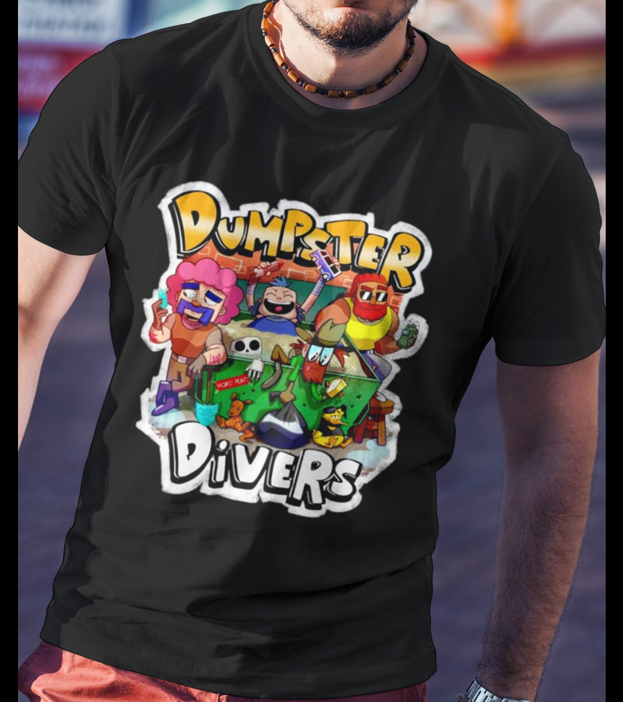 Dumpster Divers Cartoon Alley Fun With Funny Characters And Trash Can Antics T-Shirt