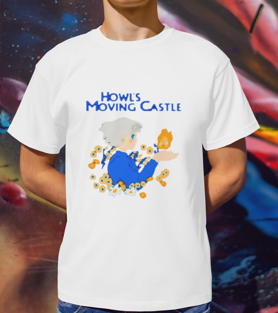 Howl’s Moving Castle Howl With Calcifer And Flowers T-Shirt