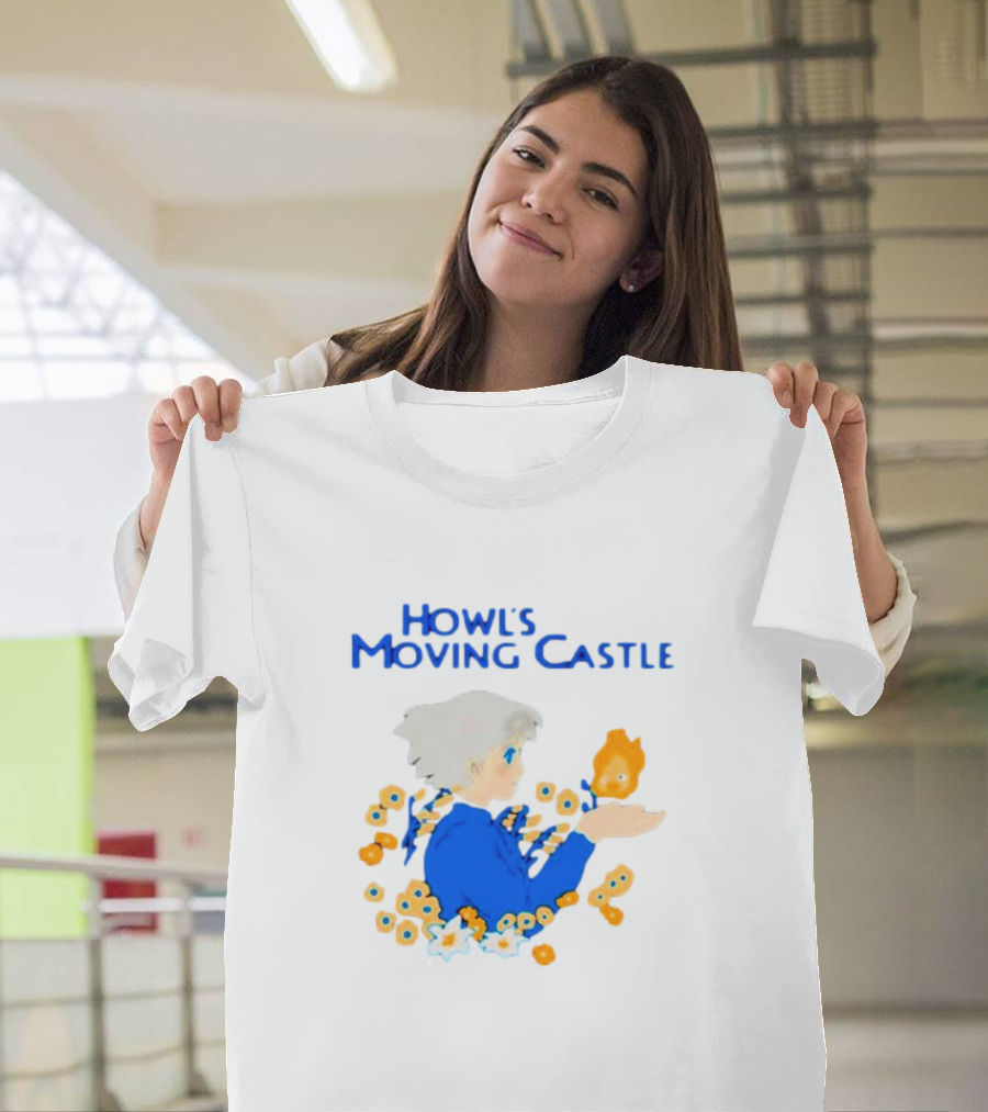 Howl’s Moving Castle Howl With Calcifer And Flowers T-Shirt
