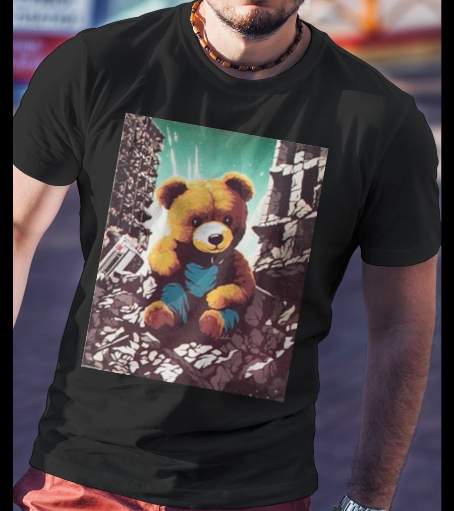 Ceasefire Now Teddy Bear In War-Torn Ruins T-Shirt