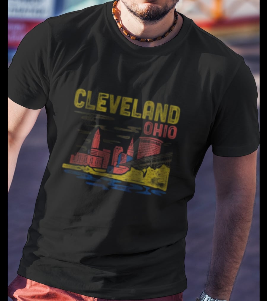Cleveland Ohio Skyline Colorful Cityscape T-Shirt