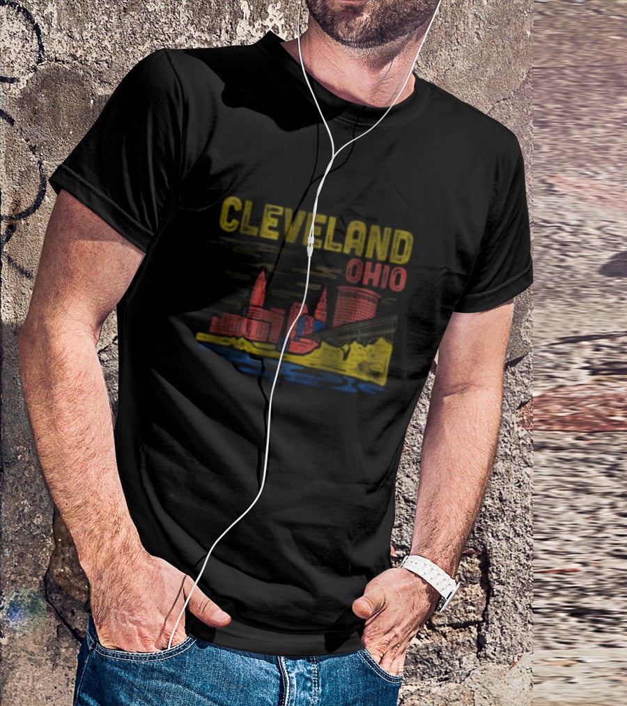 Cleveland Ohio Skyline Colorful Cityscape T-Shirt