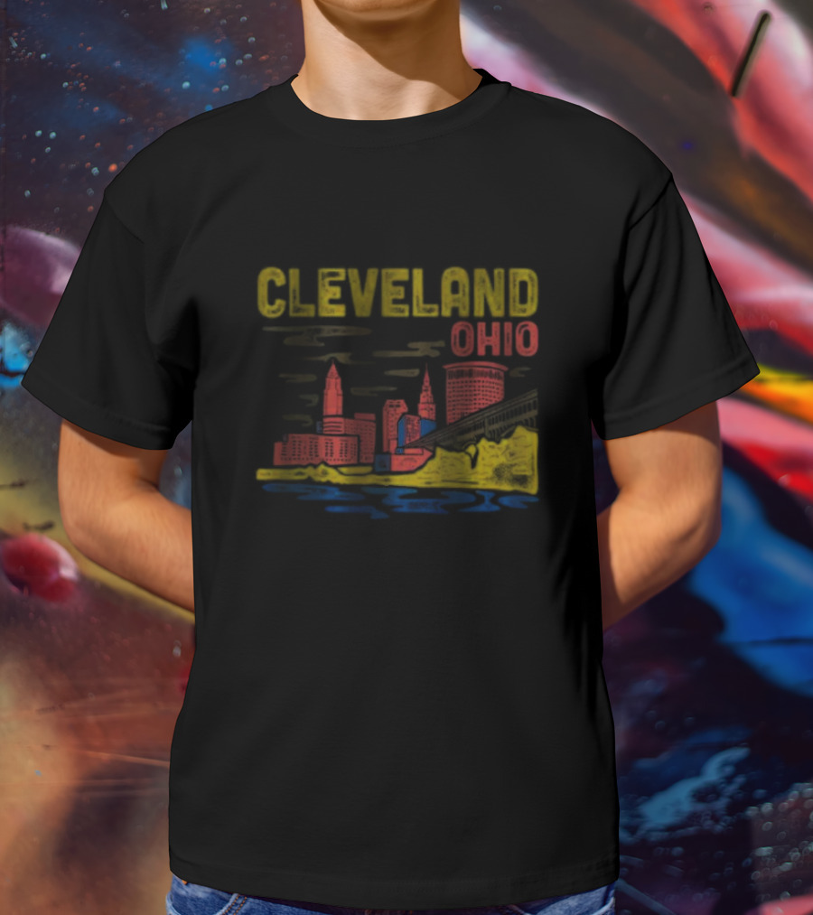 Cleveland Ohio Skyline Colorful Cityscape T-Shirt