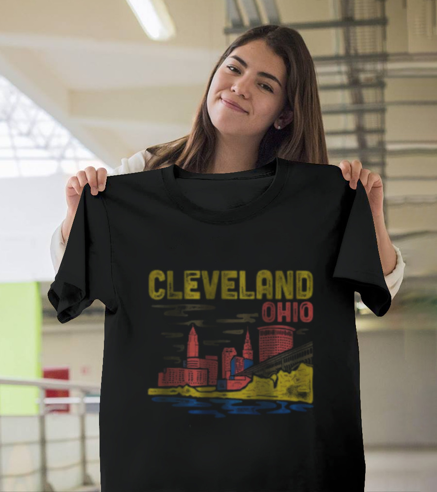 Cleveland Ohio Skyline Colorful Cityscape T-Shirt