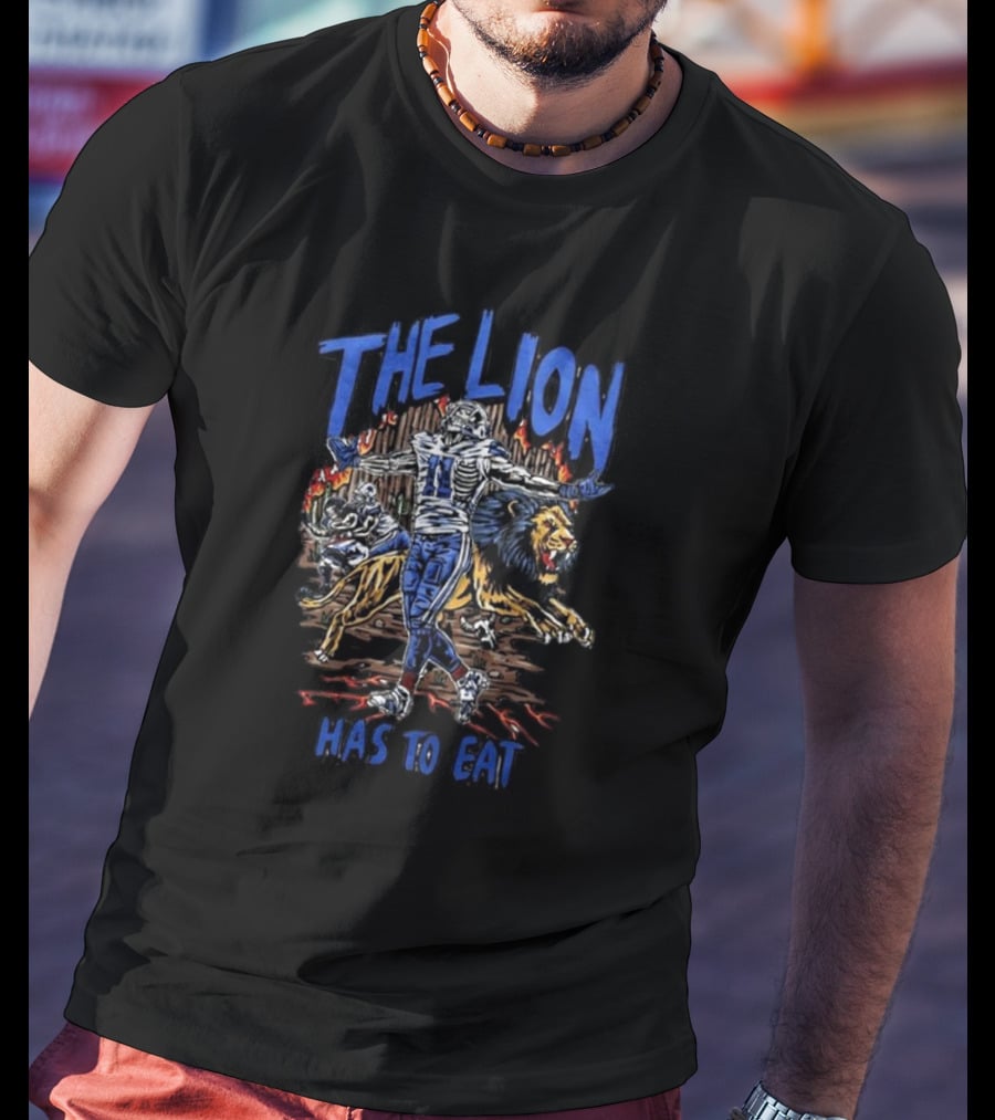 Detroit Lions The Lion Has To Eat Football Player And Fierce Animal T-Shirt