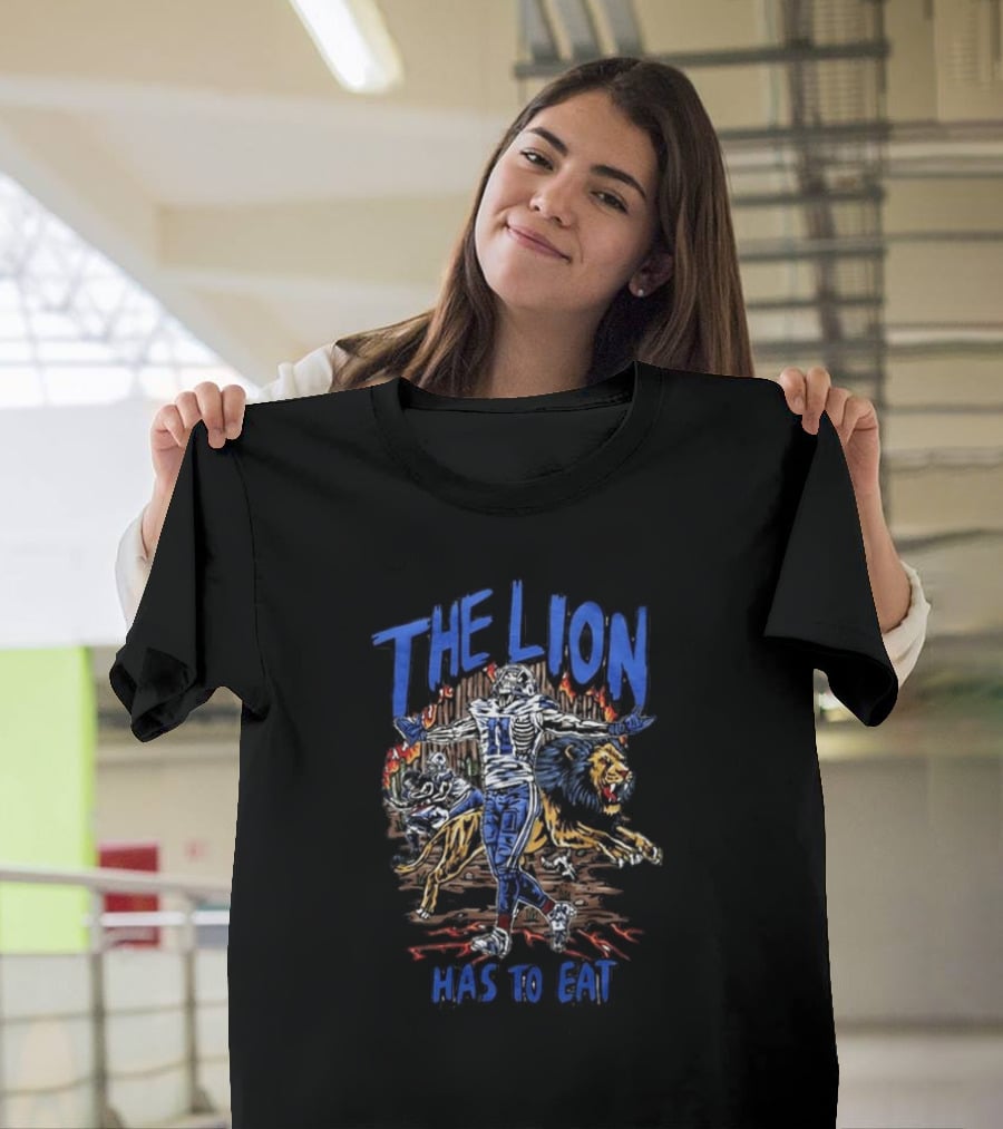 Detroit Lions The Lion Has To Eat Football Player And Fierce Animal T-Shirt