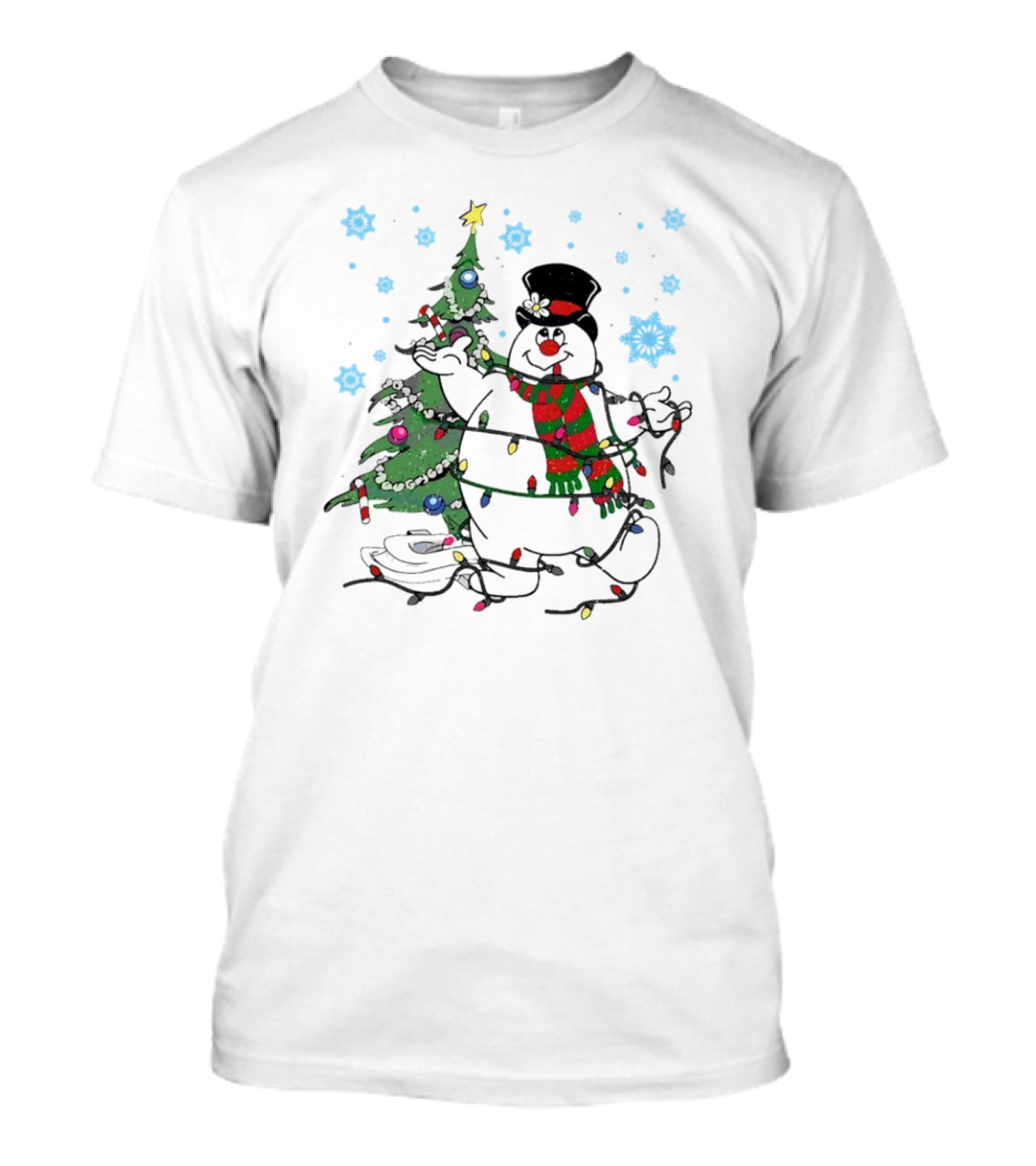 Frosty The Snowman Christmas Tree With Lights And Snowflakes T-Shirt