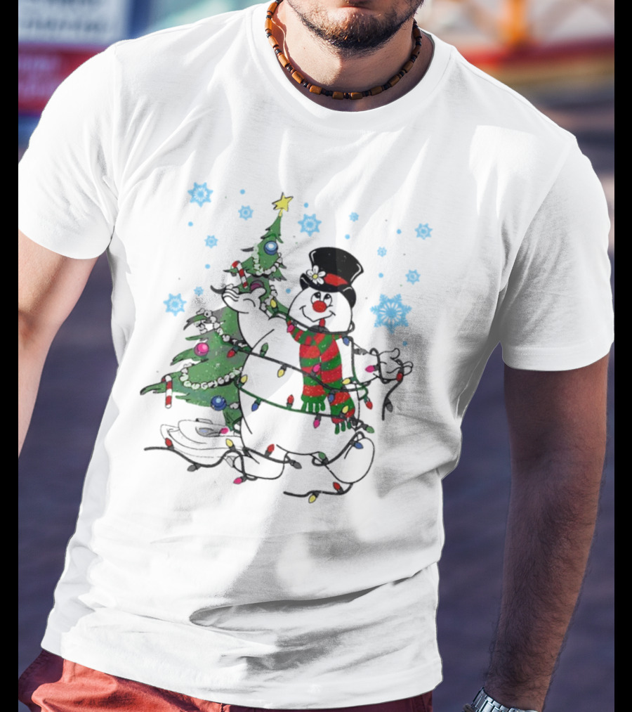 Frosty The Snowman Christmas Tree With Lights And Snowflakes T-Shirt