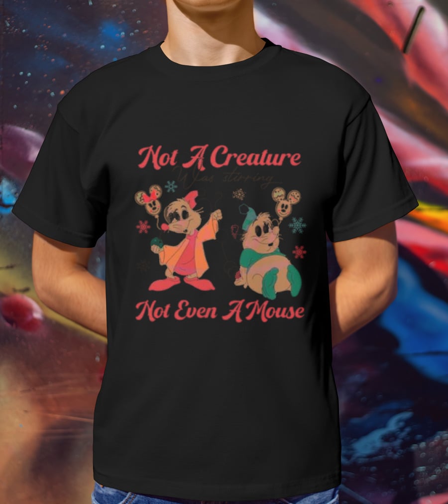 Not A Creature Was Stirring Not Even A Mouse Jaq And Gus Holiday Snowflakes T-Shirt
