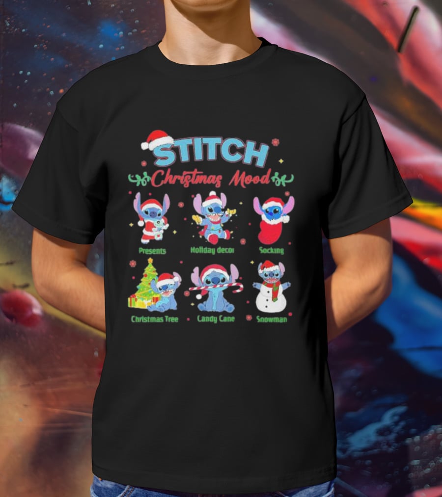 STITCH Christmas Mood Presents Holiday Decor Stocking Christmas Tree Candy Cane Snowman T-Shirt