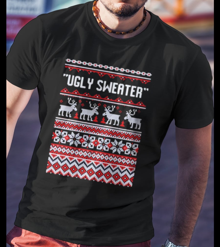 Reindeer Ugly Sweater Christmas Pattern 'UGLY SWEATER' T-Shirt