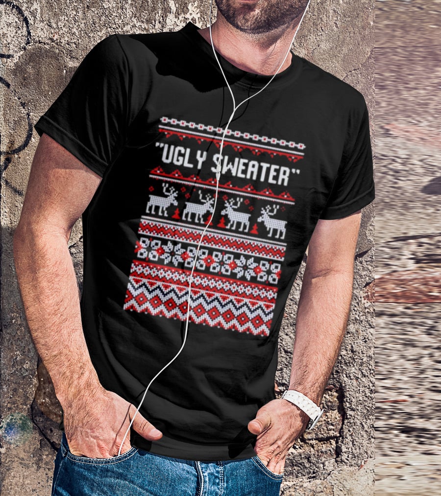 Reindeer Ugly Sweater Christmas Pattern 'UGLY SWEATER' T-Shirt