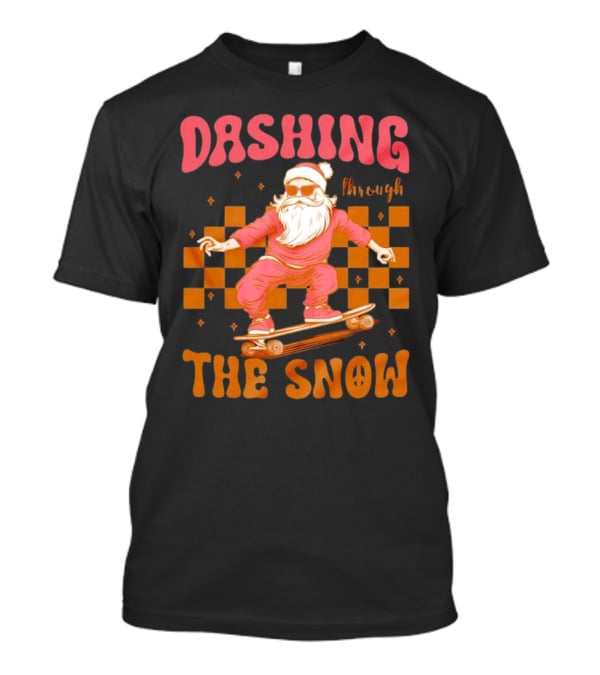 Dashing Through The Snow Santa Skateboard Christmas T-Shirt