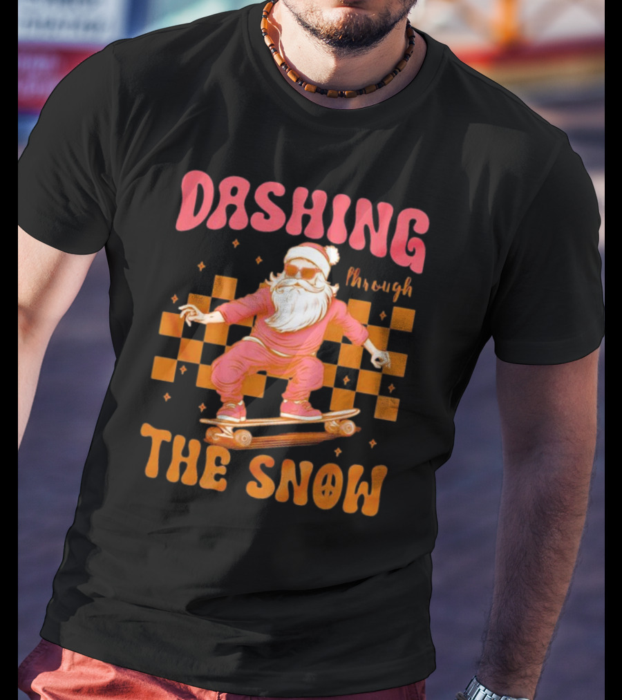 Dashing Through The Snow Santa Skateboard Christmas T-Shirt